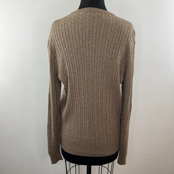 Enzo Mantovani Tan Brown Cashmere & Silk Cable Knit Crewneck Pullover Sweater L - Picture 5 of 7